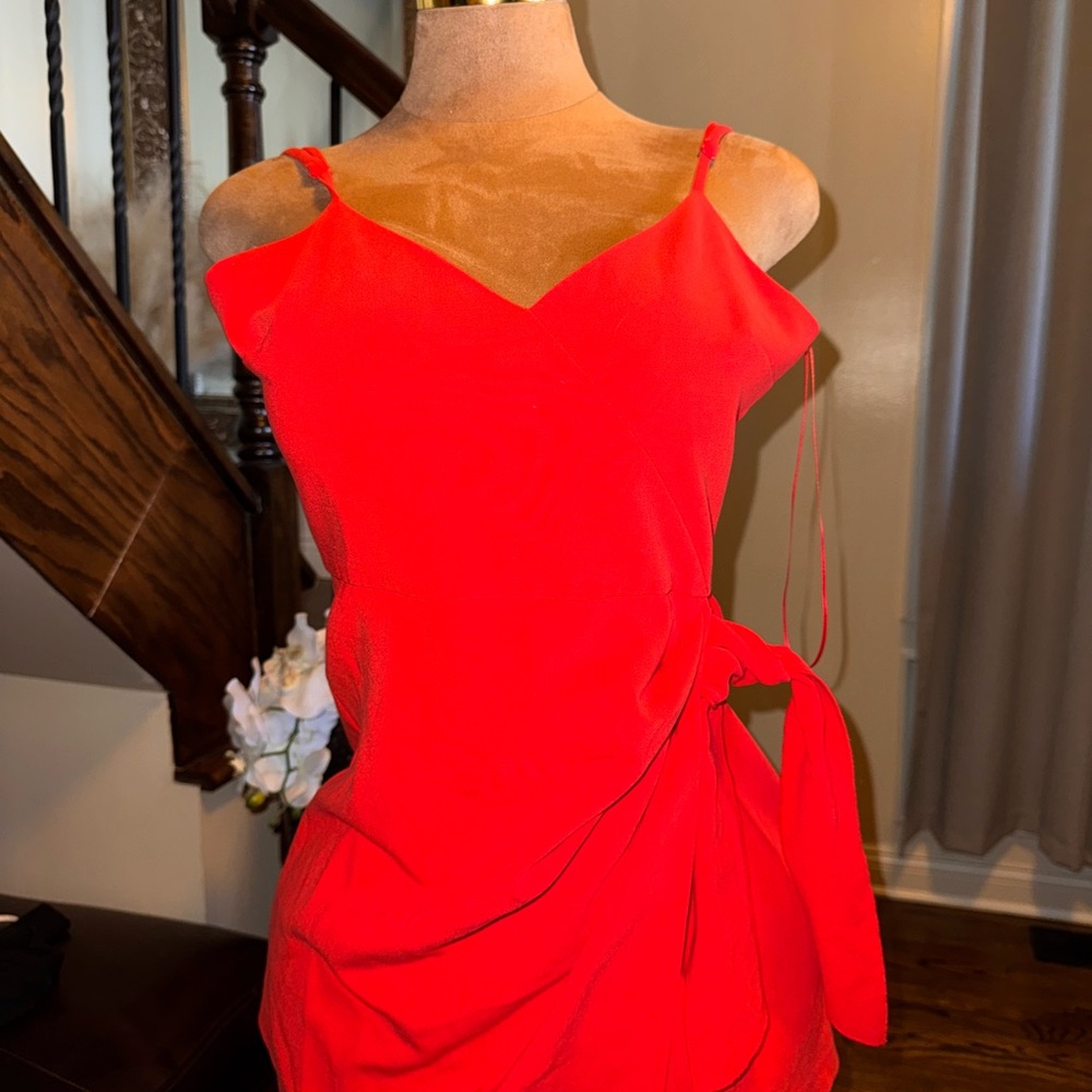 French Connection Bright Red Spaghetti-Strap Wrap Mini Dress